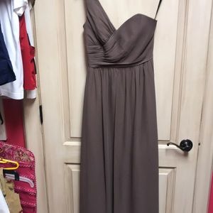 One shoulder brown gown